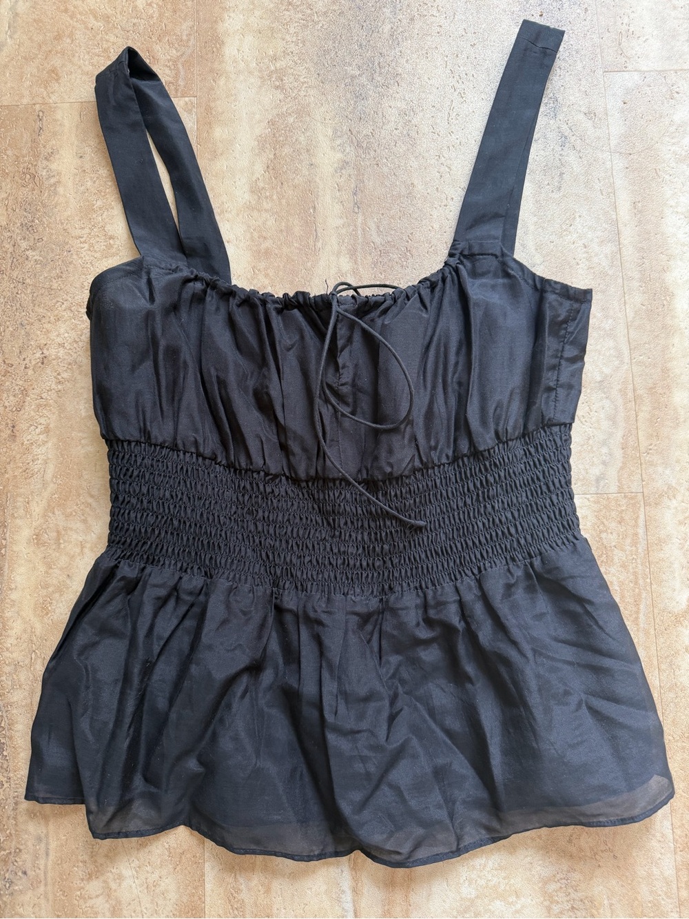 J. Crew Black Smocked Waist Tank with Tie Straps